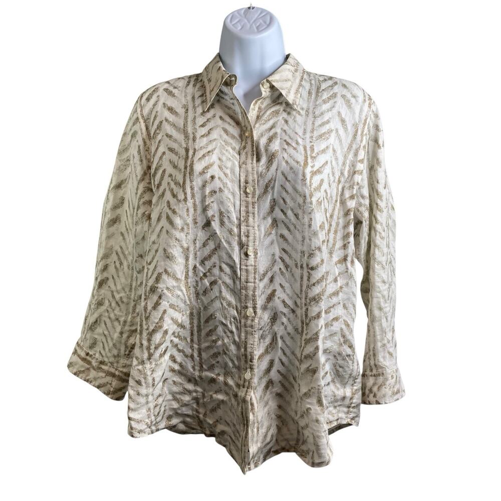 Lauren Ralph Lauren Women's 100% Linen Button Up Blouse Size M Lagenlook Neutral